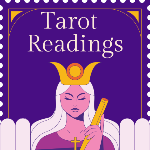 purple background pink lady text tarot readings