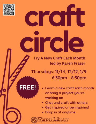 orange flyer scissors image craft circle 2nd thursday of each month 6:30pm-8:30pm