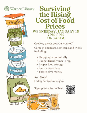 Surviving the rising cost of food prices, zoom event, January 15 at 7:00pm