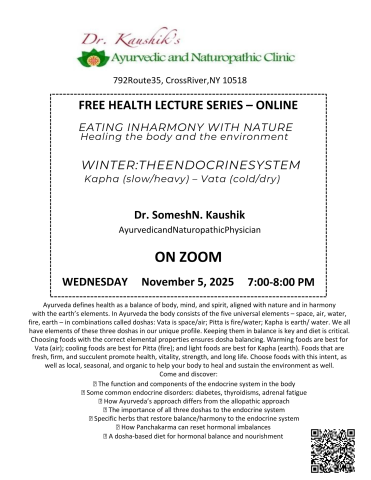 ayurveda Wednesday, November 5 at 7pm