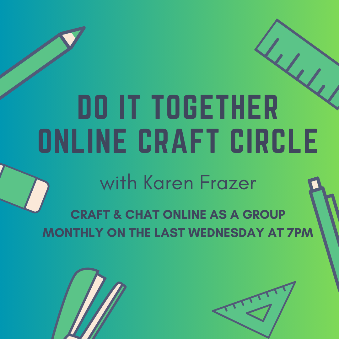 Blue green background with text: do it together online craft circle